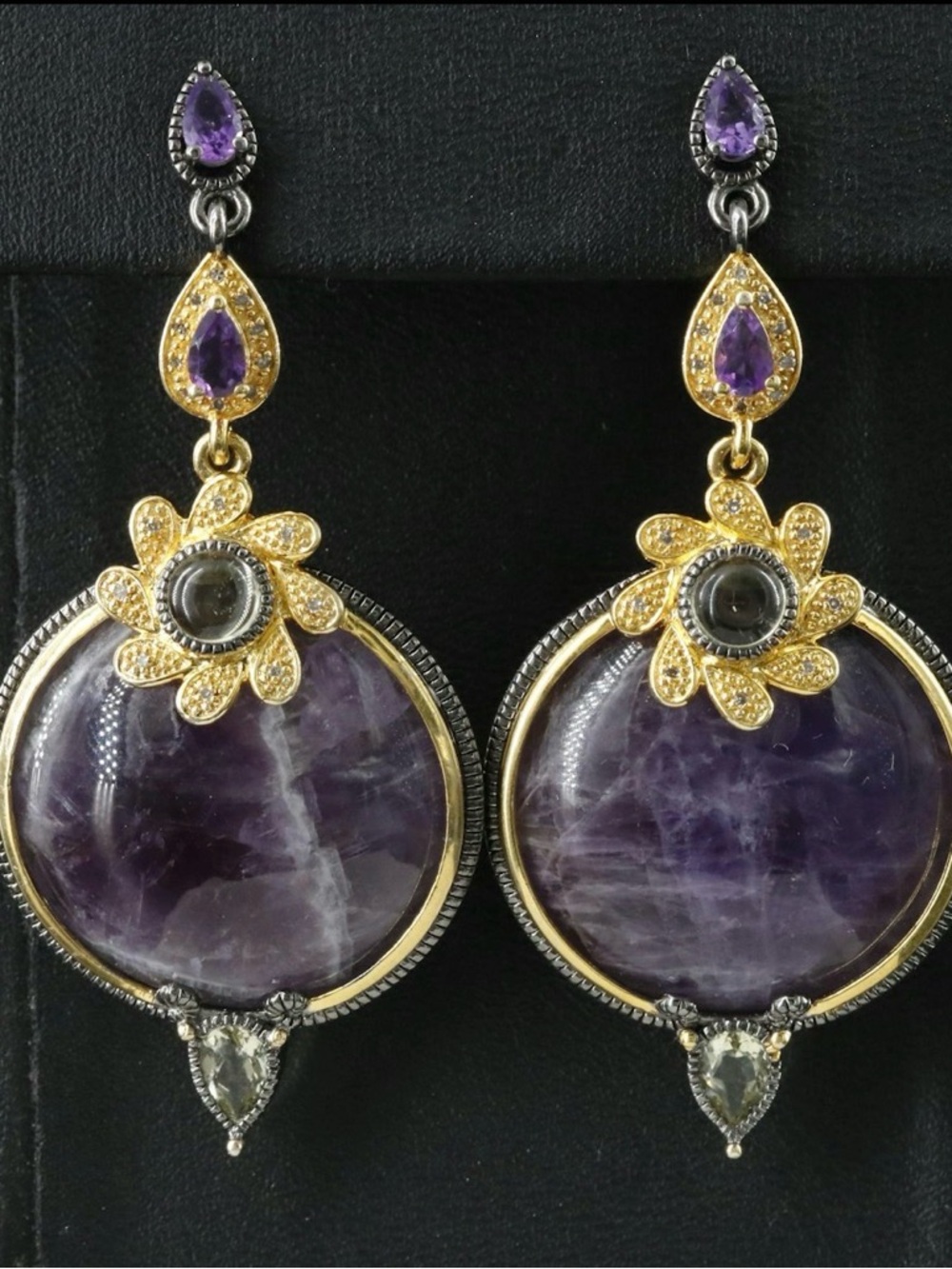 Carlo Viani Sterling Amethyst and Genstone drop earrings
